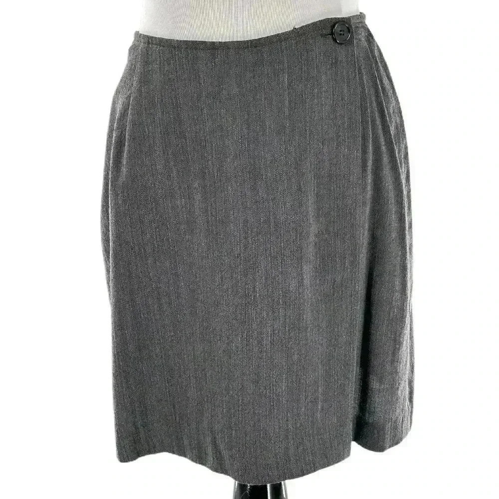 Dkny womens wrap skirt size 6 gray 65% wool vintage 90s Y2k